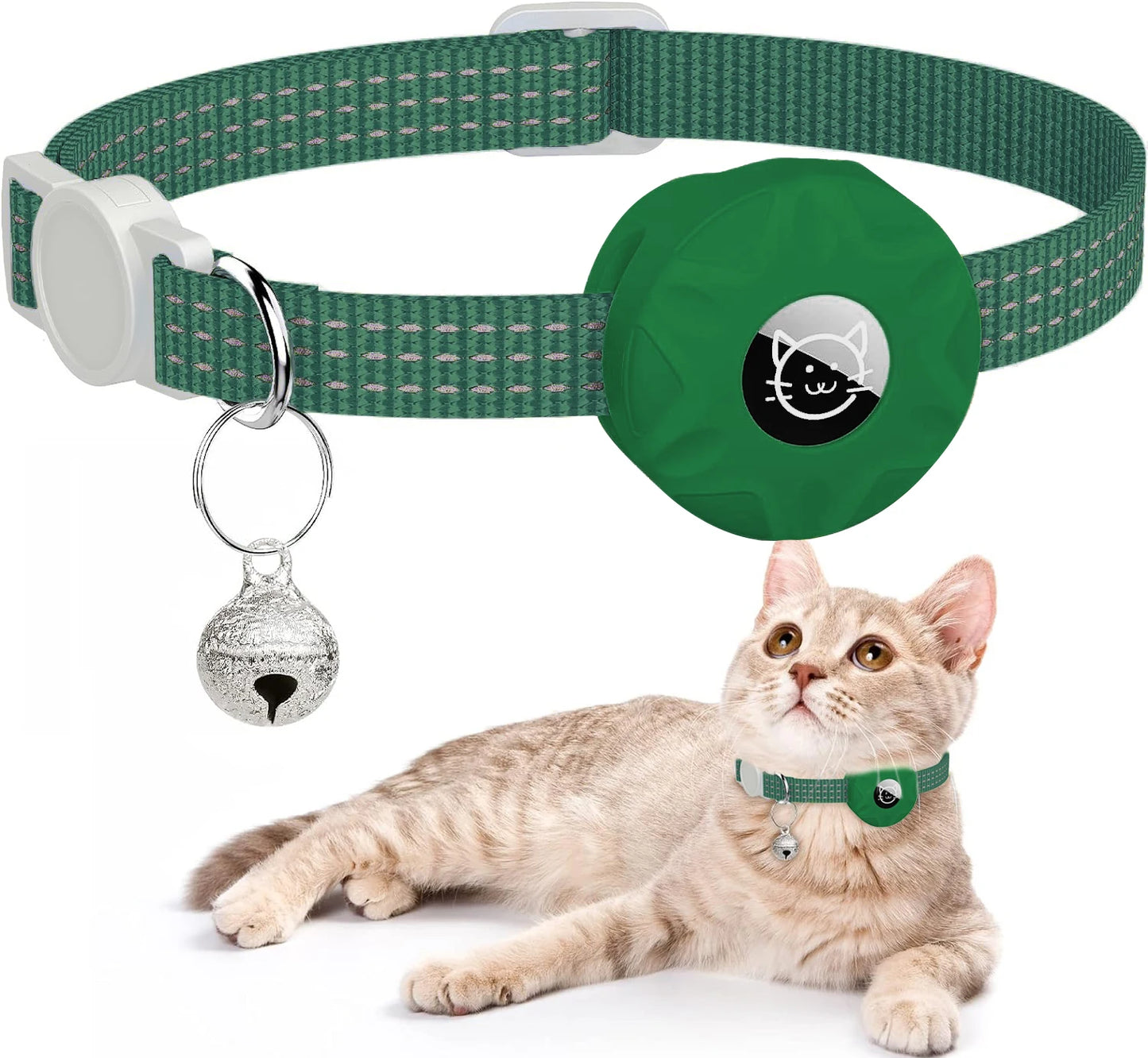 MeowTrack Reflective AirTag Cat Collar with Holder & Bell – Adjustable Safety GPS Collar