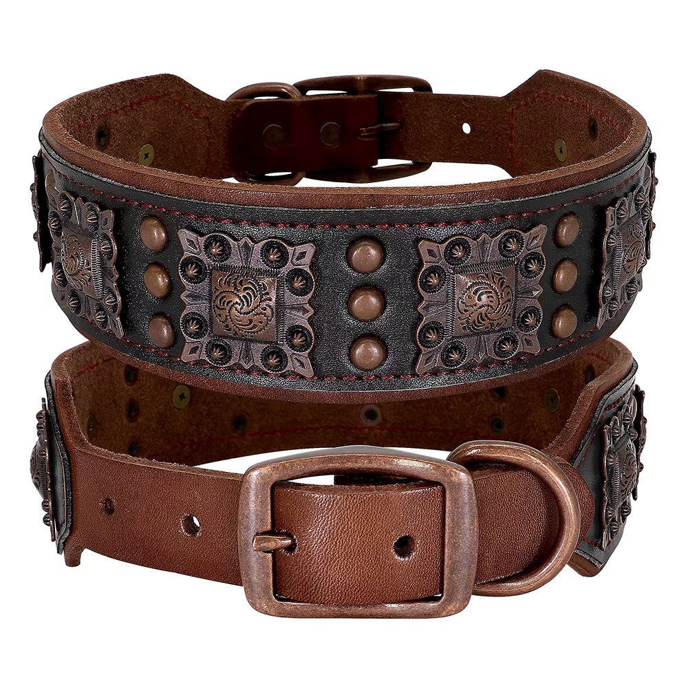 Cool Spiked Genuine Leather Dog Collar – Adjustable for Medium & Large Dogs