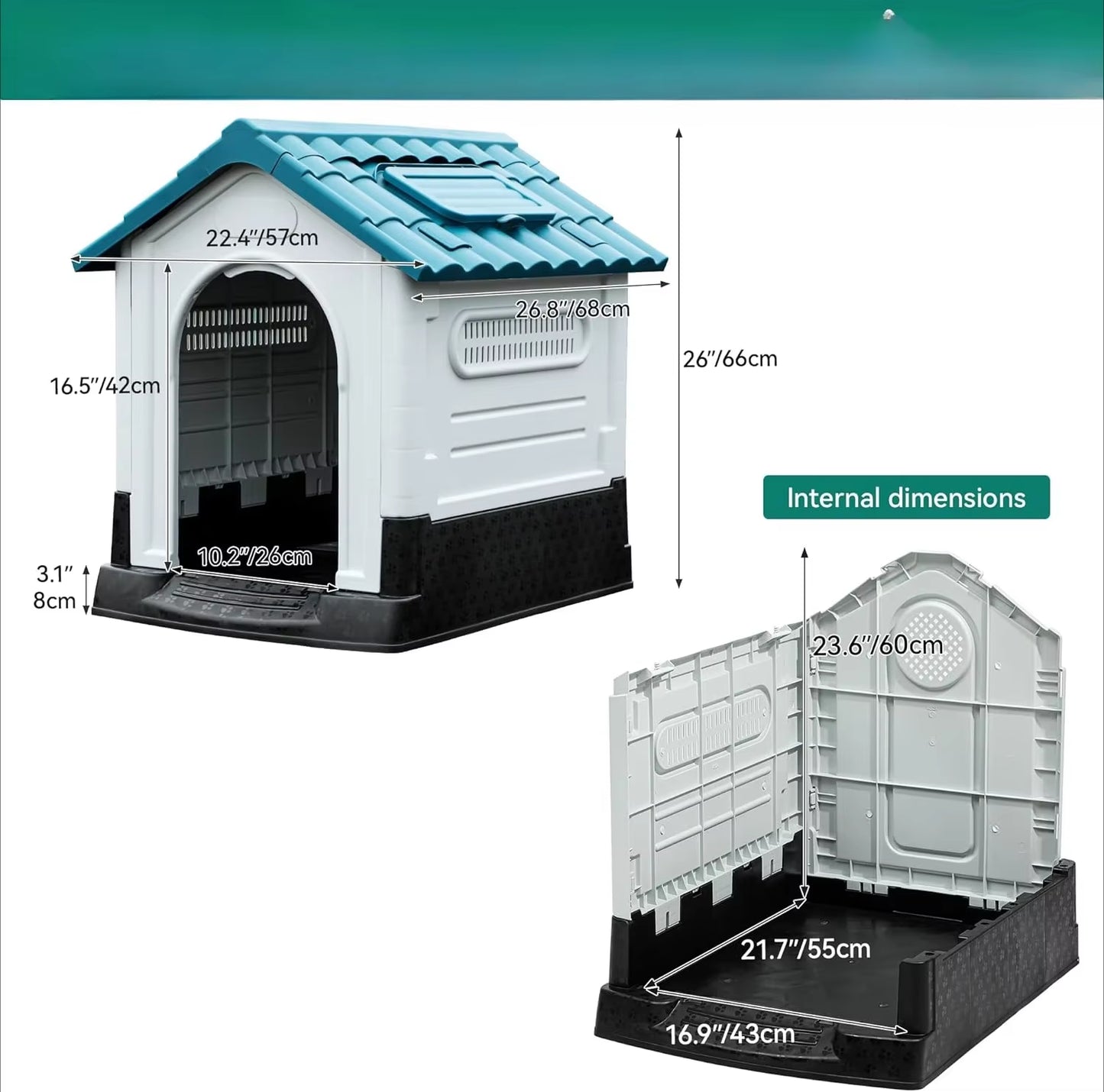 TailHaven Outdoor Folding Dog House with Skylight and Elevated Base