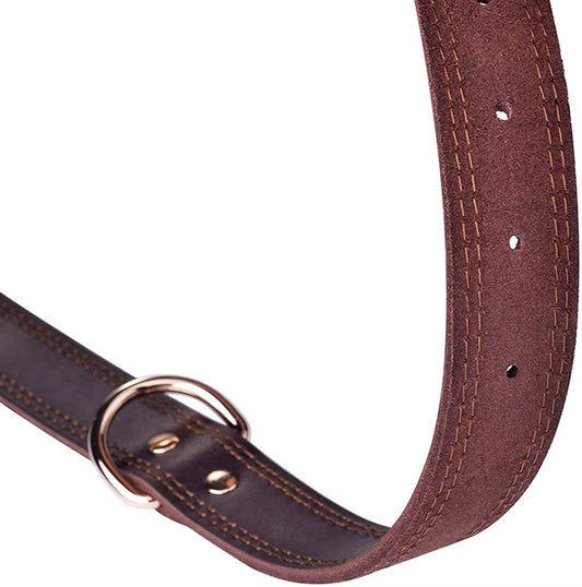 Benepaw Genuine Leather Dog Collar – Heavy-Duty Vintage Double D-Ring
