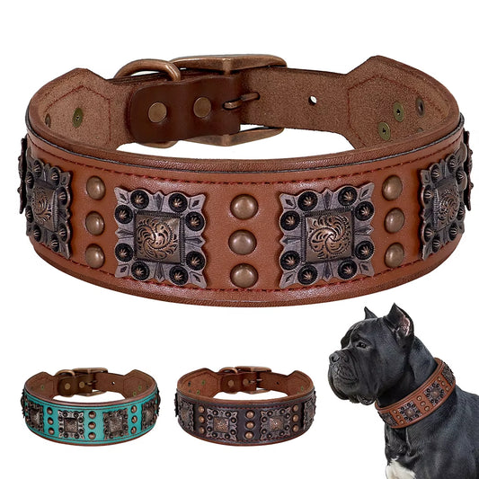 Cool Spiked Genuine Leather Dog Collar – Adjustable for Medium & Large Dogs