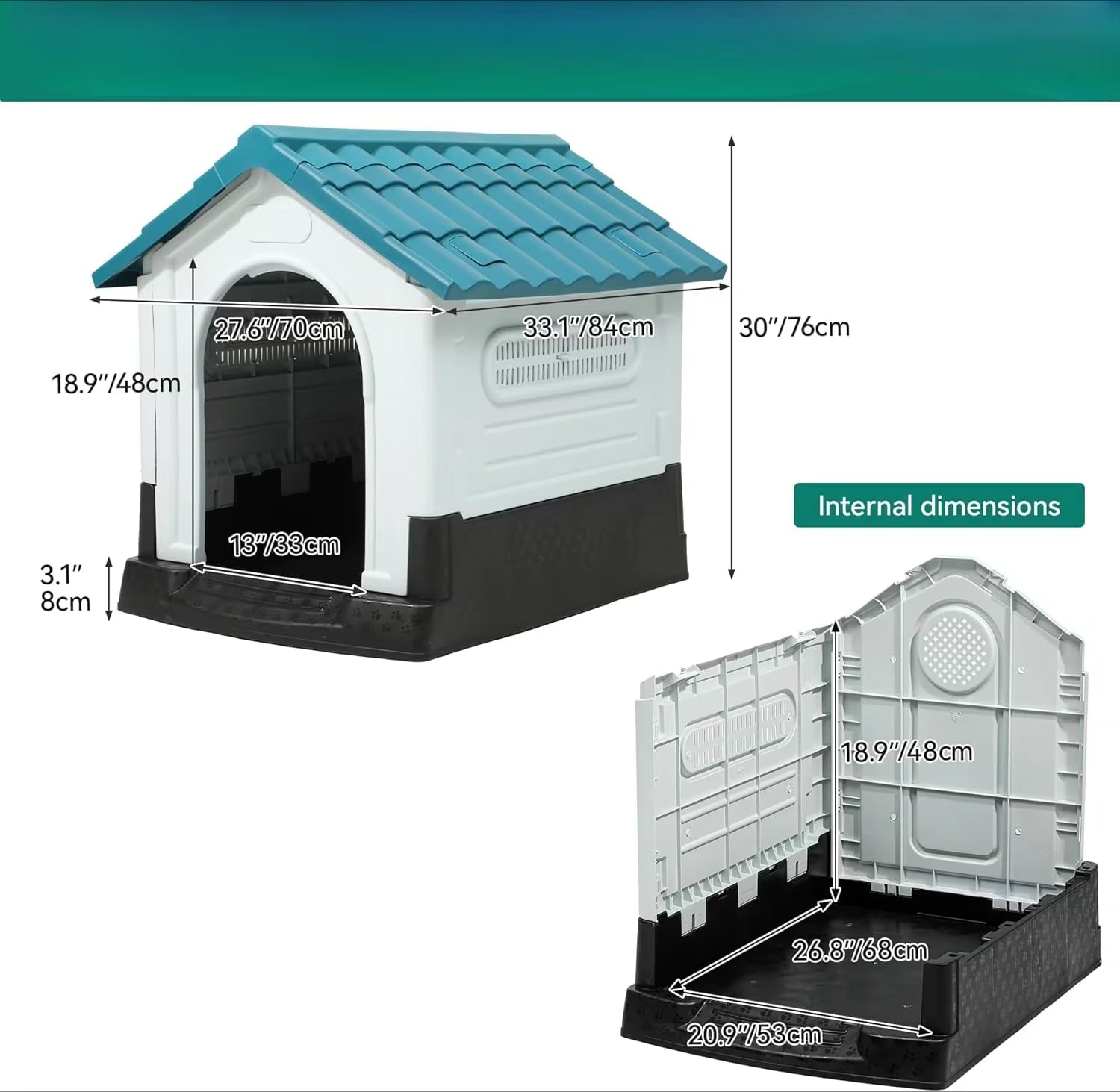 TailHaven Outdoor Folding Dog House with Skylight and Elevated Base