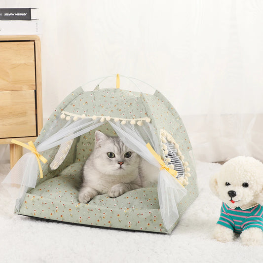 Pet Tent Bed – Clamshell Winter Cat House with Warm Cushions