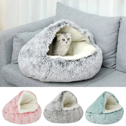 Snooze Cat Bed – Round Plush Hooded Cozy Cave for Cats and Small Dogs