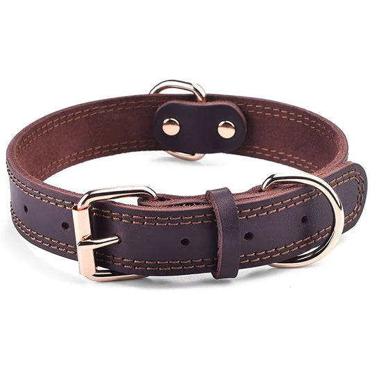 Benepaw Genuine Leather Dog Collar – Heavy-Duty Vintage Double D-Ring
