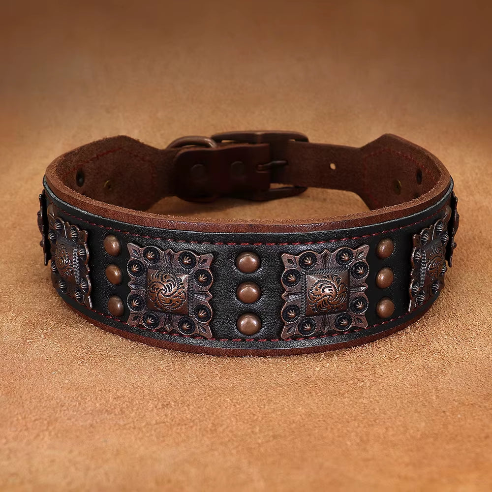 Cool Spiked Genuine Leather Dog Collar – Adjustable for Medium & Large Dogs
