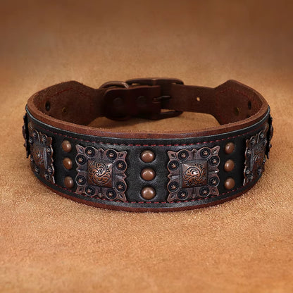 Cool Spiked Genuine Leather Dog Collar – Adjustable for Medium & Large Dogs
