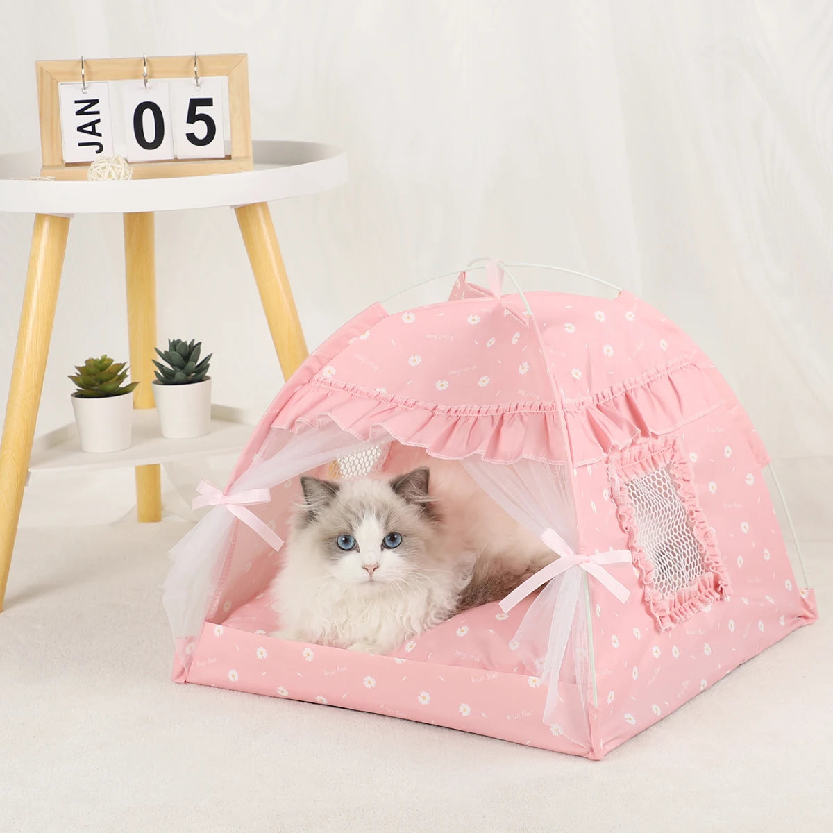 Pet Tent Bed – Clamshell Winter Cat House with Warm Cushions