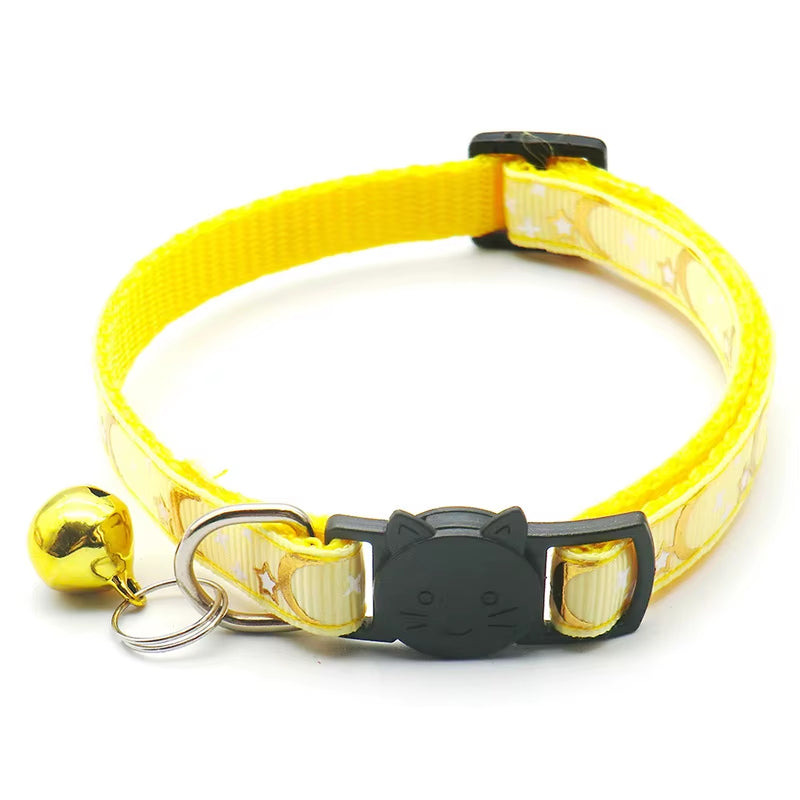 MeowLuna Reflective Cat Collar with Bell – Gold Stars & Moon Design