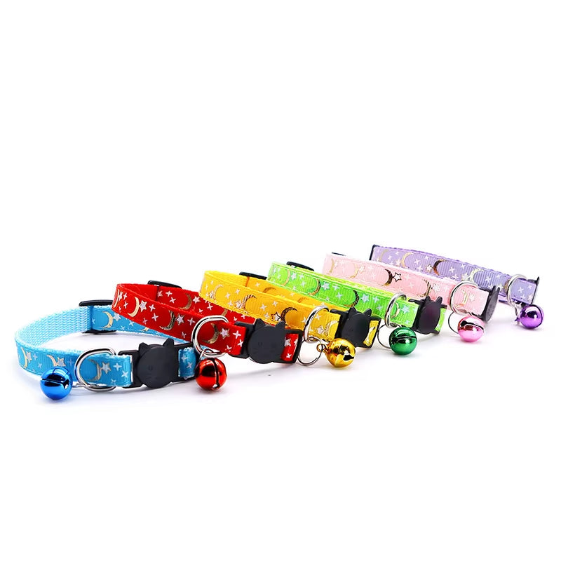 MeowLuna Reflective Cat Collar with Bell – Gold Stars & Moon Design