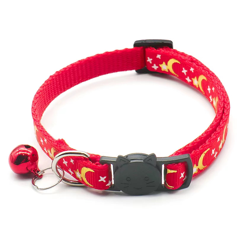 MeowLuna Reflective Cat Collar with Bell – Gold Stars & Moon Design