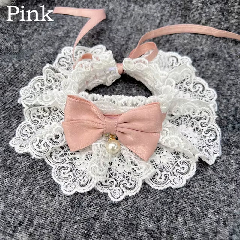 LaceBow Pearl Pet Collar – Elegant Bowknot Necklace for Cats & Dogs