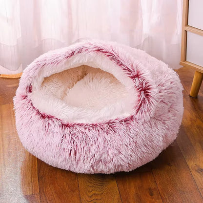 Snooze Cat Bed – Round Plush Hooded Cozy Cave for Cats and Small Dogs