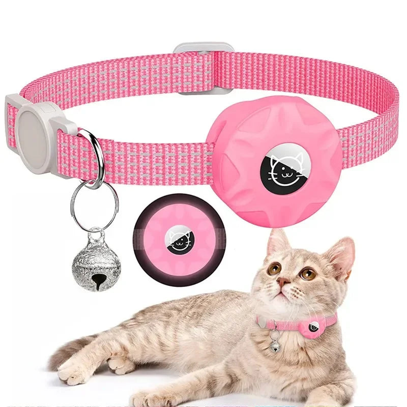 MeowTrack Reflective AirTag Cat Collar with Holder & Bell – Adjustable Safety GPS Collar