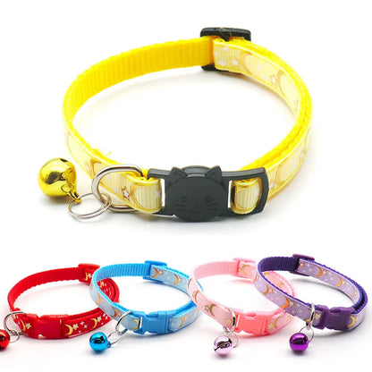 MeowLuna Reflective Cat Collar with Bell – Gold Stars & Moon Design