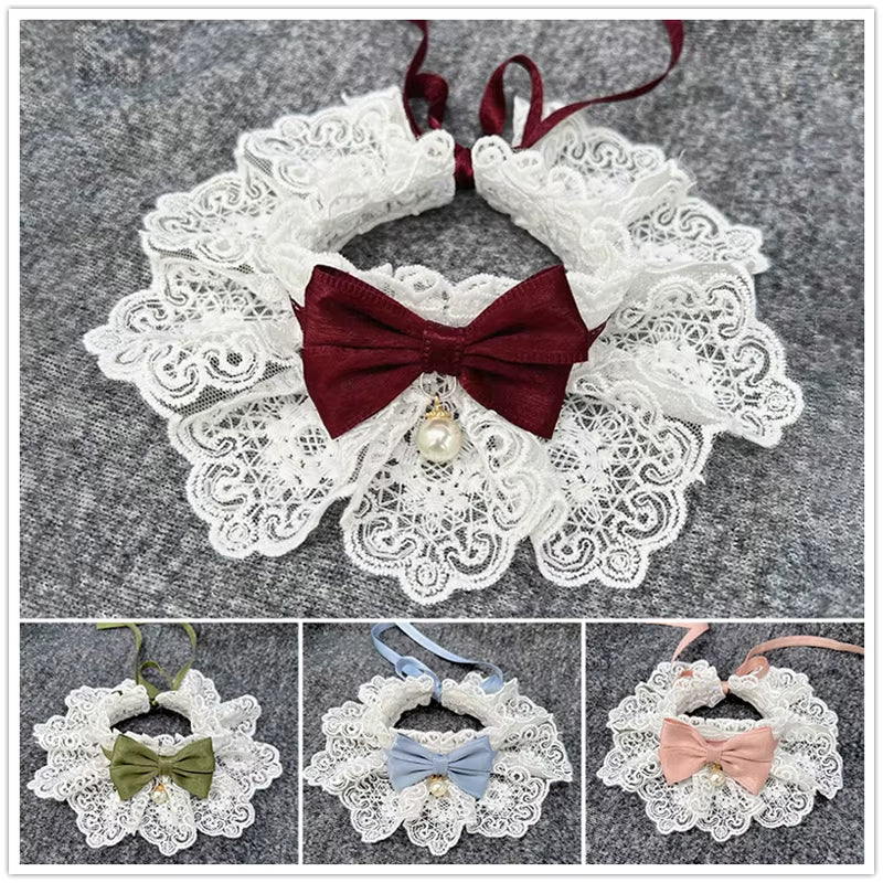 LaceBow Pearl Pet Collar – Elegant Bowknot Necklace for Cats & Dogs