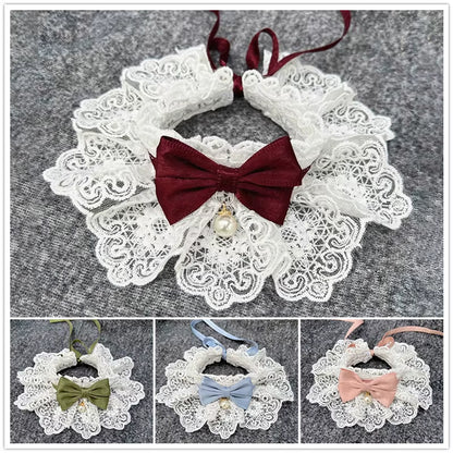 LaceBow Pearl Pet Collar – Elegant Bowknot Necklace for Cats & Dogs
