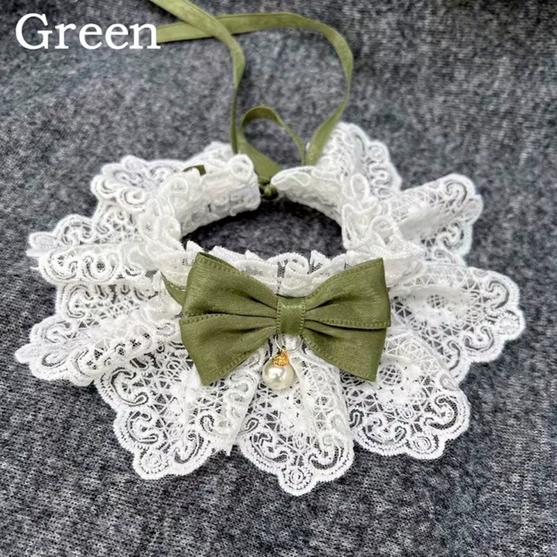 LaceBow Pearl Pet Collar – Elegant Bowknot Necklace for Cats & Dogs