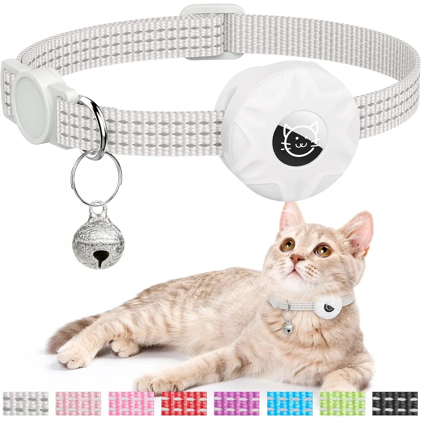 MeowTrack Reflective AirTag Cat Collar with Holder & Bell – Adjustable Safety GPS Collar