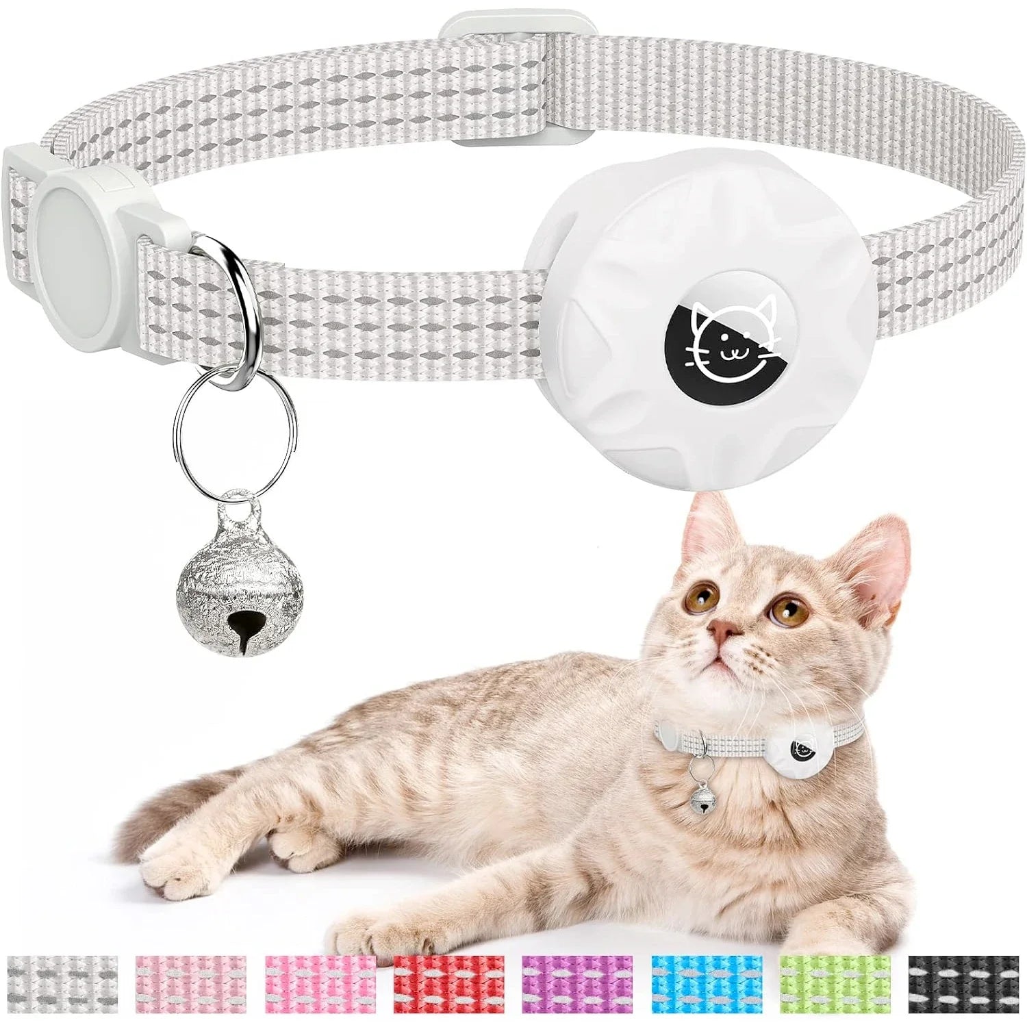 MeowTrack Reflective AirTag Cat Collar with Holder & Bell – Adjustable Safety GPS Collar