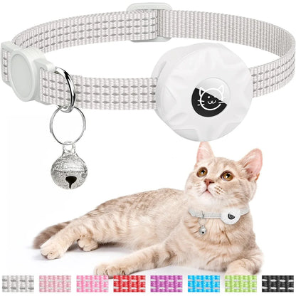 MeowTrack Reflective AirTag Cat Collar with Holder & Bell – Adjustable Safety GPS Collar