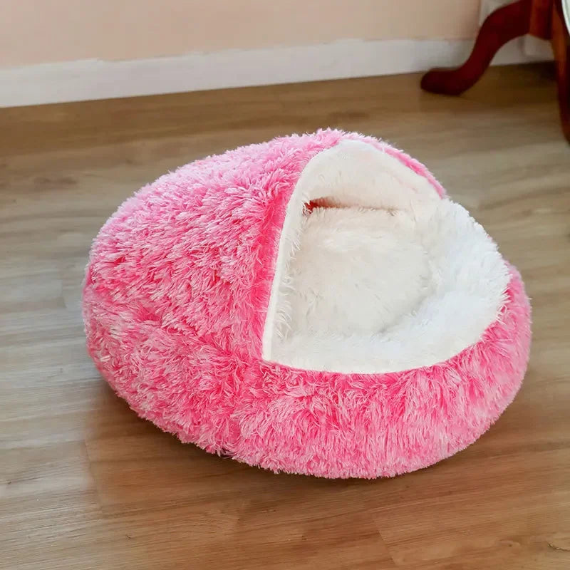 Snooze Cat Bed – Round Plush Hooded Cozy Cave for Cats and Small Dogs