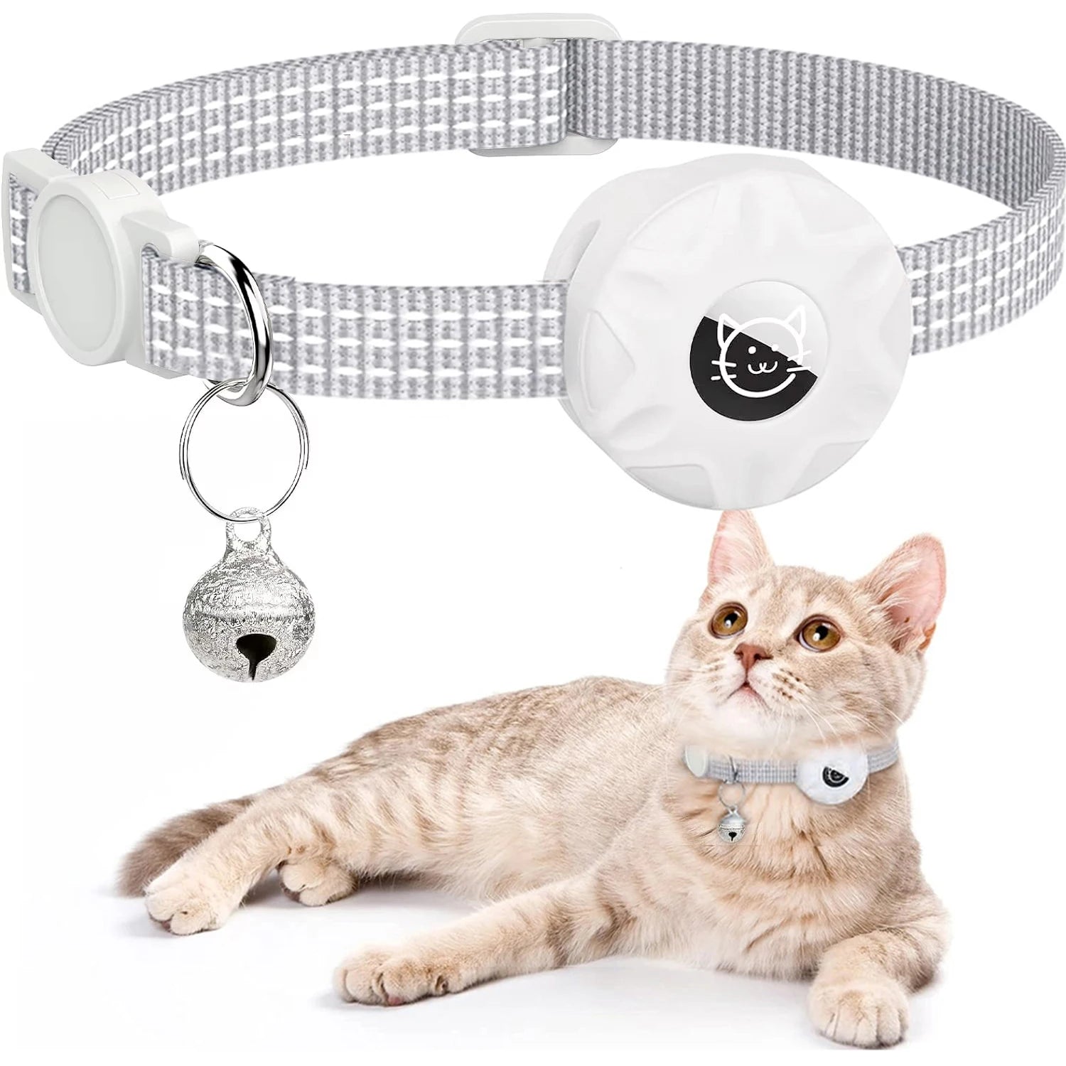 MeowTrack Reflective AirTag Cat Collar with Holder & Bell – Adjustable Safety GPS Collar