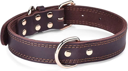 Benepaw Genuine Leather Dog Collar – Heavy-Duty Vintage Double D-Ring