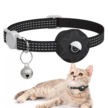 MeowTrack Reflective AirTag Cat Collar with Holder & Bell – Adjustable Safety GPS Collar