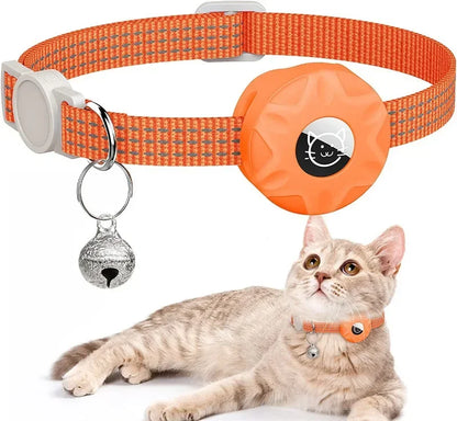 MeowTrack Reflective AirTag Cat Collar with Holder & Bell – Adjustable Safety GPS Collar