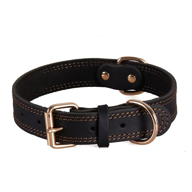 Benepaw Genuine Leather Dog Collar – Heavy-Duty Vintage Double D-Ring