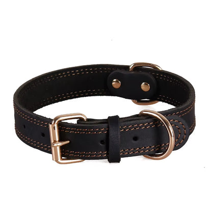 Benepaw Genuine Leather Dog Collar – Heavy-Duty Vintage Double D-Ring