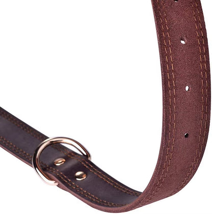 Benepaw Genuine Leather Dog Collar – Heavy-Duty Vintage Double D-Ring