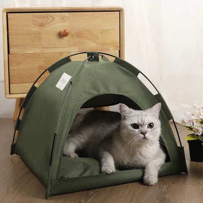 Pet Tent Bed – Clamshell Winter Cat House with Warm Cushions