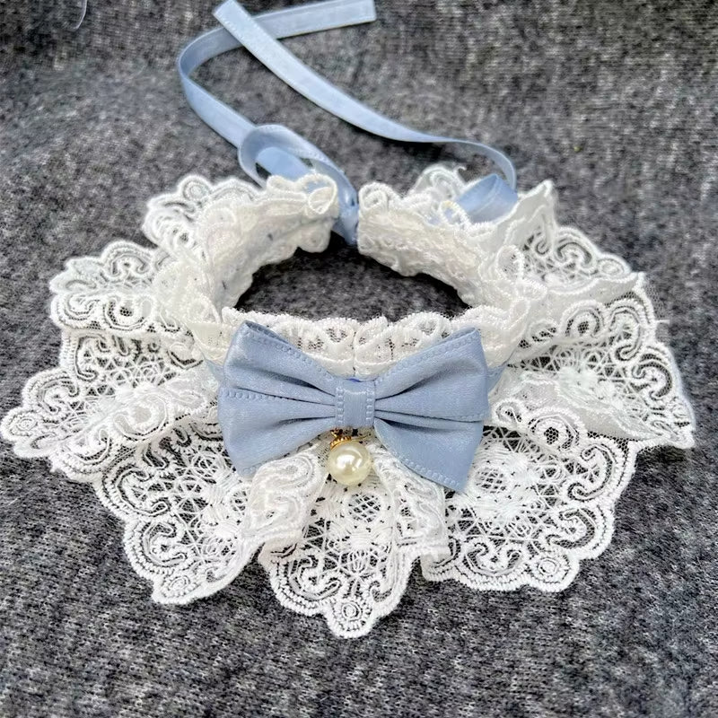 LaceBow Pearl Pet Collar – Elegant Bowknot Necklace for Cats & Dogs
