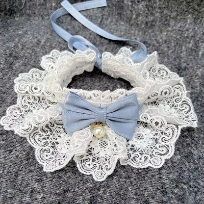 LaceBow Pearl Pet Collar – Elegant Bowknot Necklace for Cats & Dogs