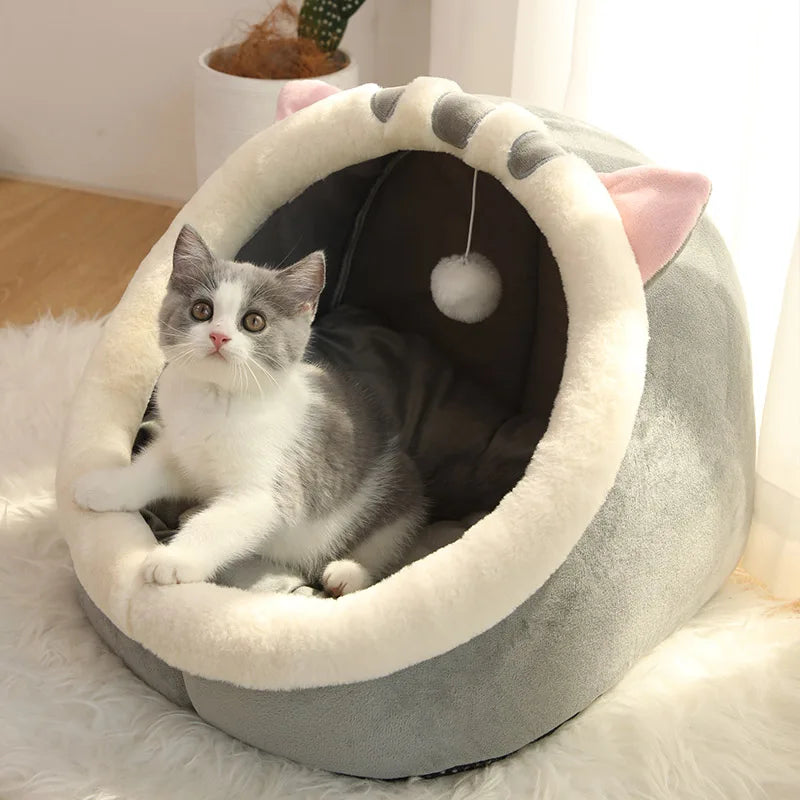 CozyNest Deep Sleep Cat Bed – Foldable Cartoon Cave Design