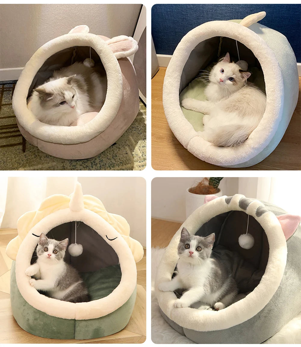 CozyNest Deep Sleep Cat Bed – Foldable Cartoon Cave Design