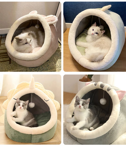 CozyNest Deep Sleep Cat Bed – Foldable Cartoon Cave Design