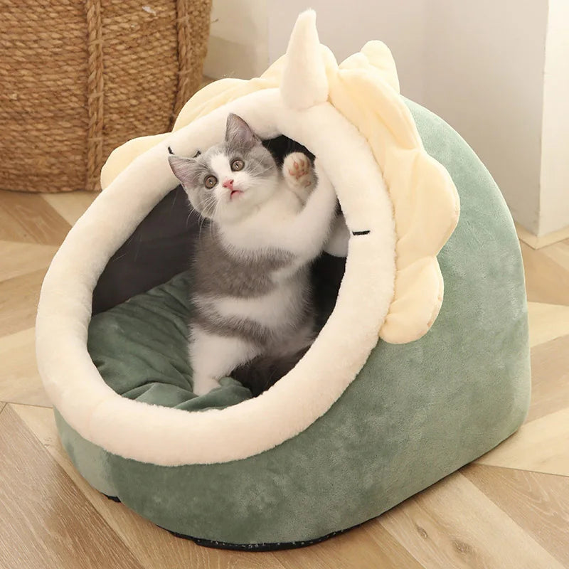 CozyNest Deep Sleep Cat Bed – Foldable Cartoon Cave Design