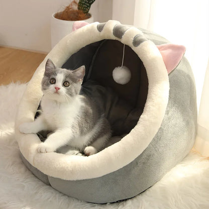 CozyNest Deep Sleep Cat Bed – Foldable Cartoon Cave Design