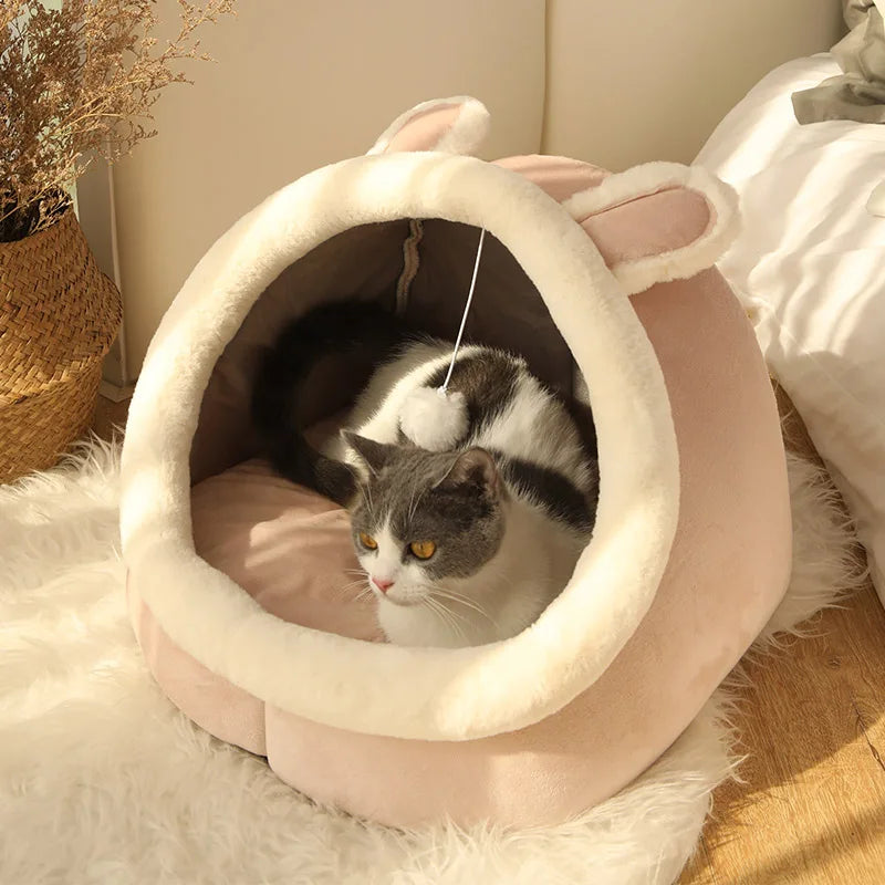 CozyNest Deep Sleep Cat Bed – Foldable Cartoon Cave Design