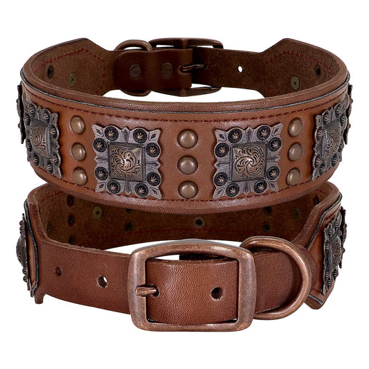 Cool Spiked Genuine Leather Dog Collar – Adjustable for Medium & Large Dogs