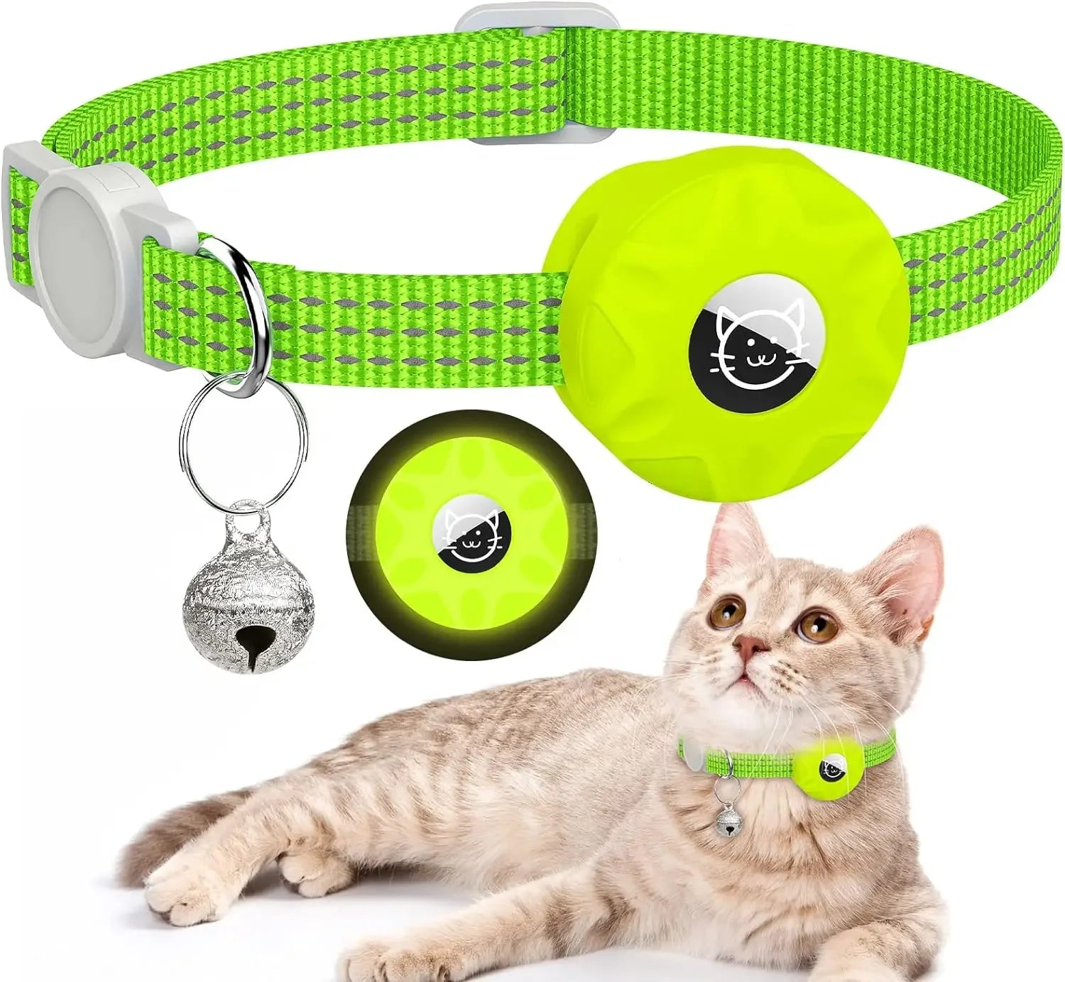 MeowTrack Reflective AirTag Cat Collar with Holder & Bell – Adjustable Safety GPS Collar