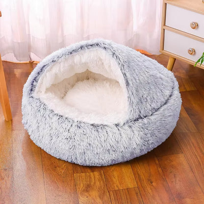 Snooze Cat Bed – Round Plush Hooded Cozy Cave for Cats and Small Dogs