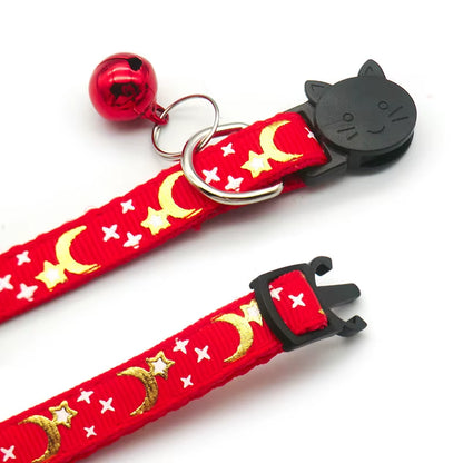 MeowLuna Reflective Cat Collar with Bell – Gold Stars & Moon Design