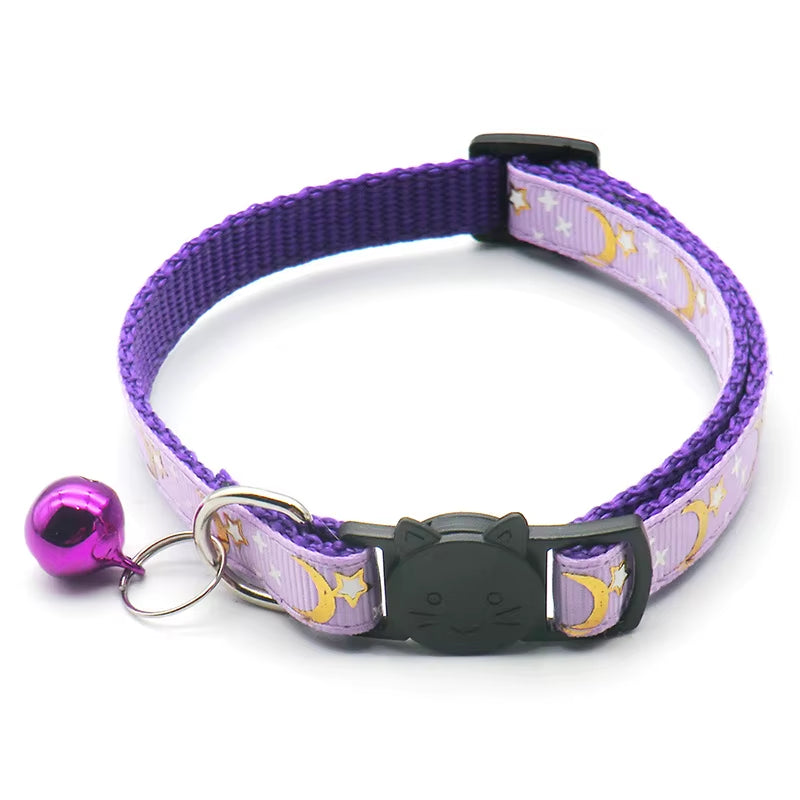 MeowLuna Reflective Cat Collar with Bell – Gold Stars & Moon Design