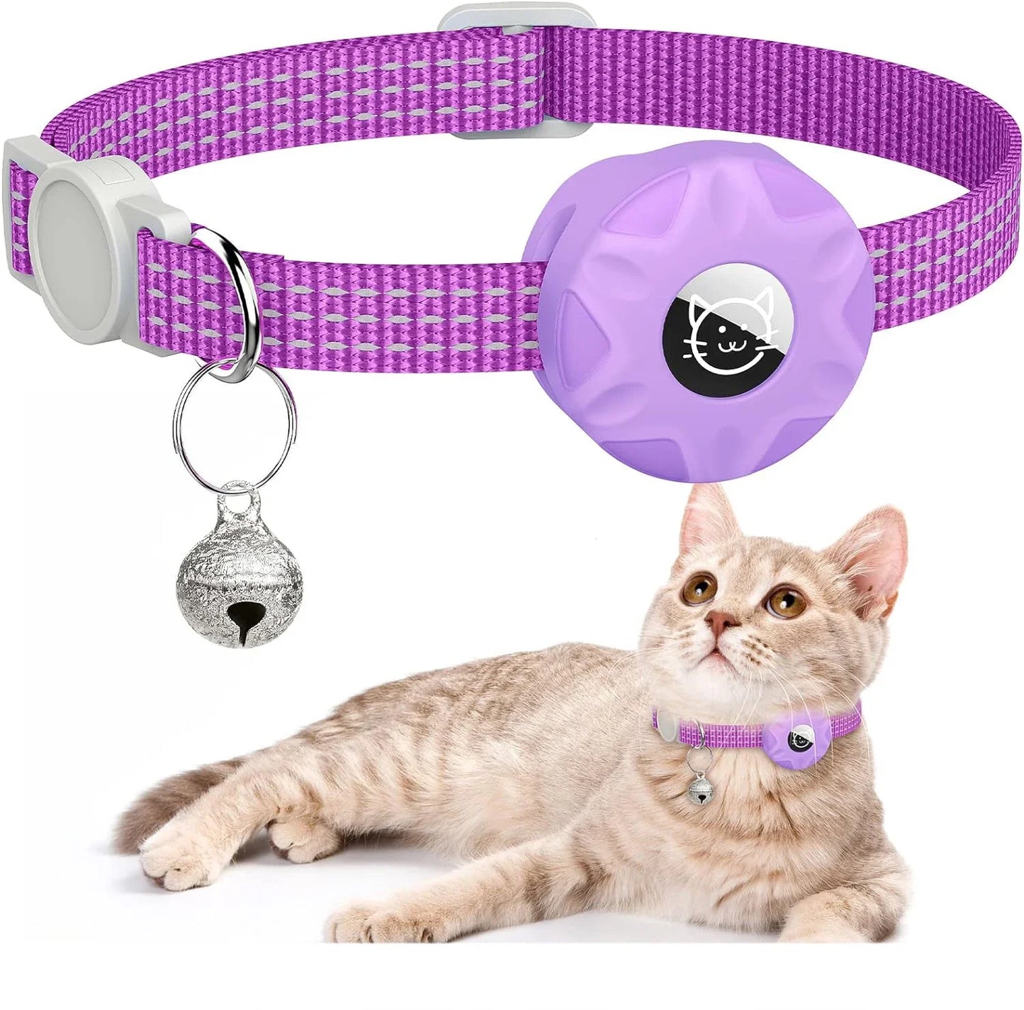 MeowTrack Reflective AirTag Cat Collar with Holder & Bell – Adjustable Safety GPS Collar