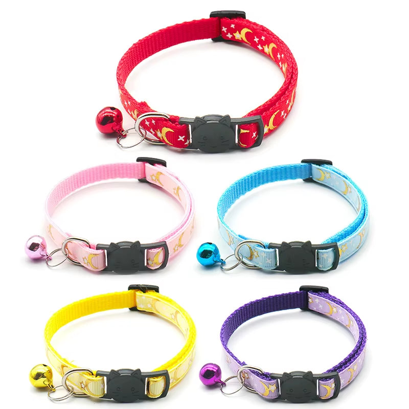 MeowLuna Reflective Cat Collar with Bell – Gold Stars & Moon Design