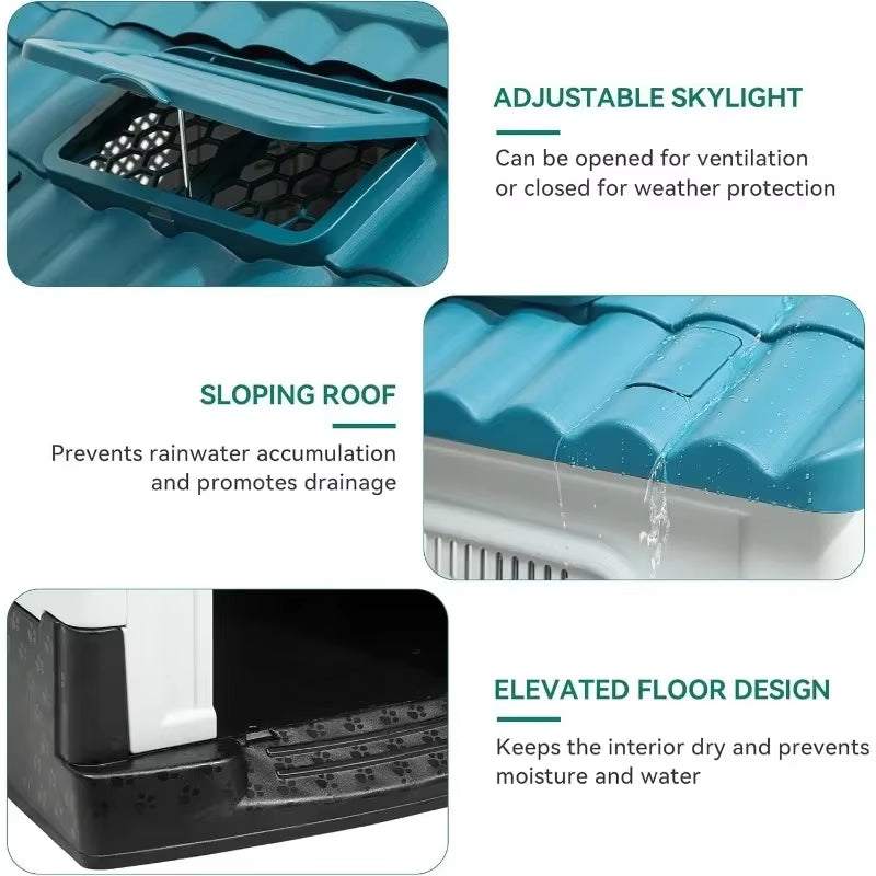 TailHaven Outdoor Folding Dog House with Skylight and Elevated Base